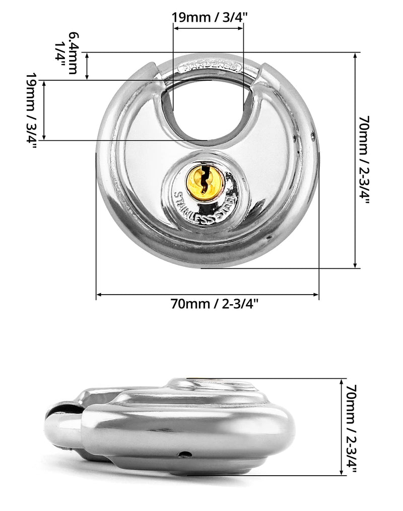 QWORK Disc Locks, 1 Pack Heavy Duty Steel Keyed Padlock Disc Storage Locks for Storage Unit, Moving Trailers, Shed, Fence, 3/8" Shackle Padlock with keys