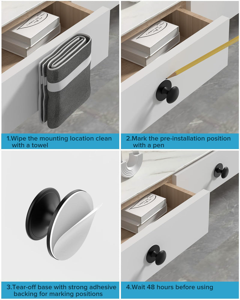 5 Pack Black Cabinet Drawer Knobs, Self-Adhesive Kitchen Handles, Self-Stick Hardware Cabinet Knobs, No-Punch Peel and Stick Knobs for Refrigerators, Dressers, Kitchen Cabinets, Windows, Closets 5