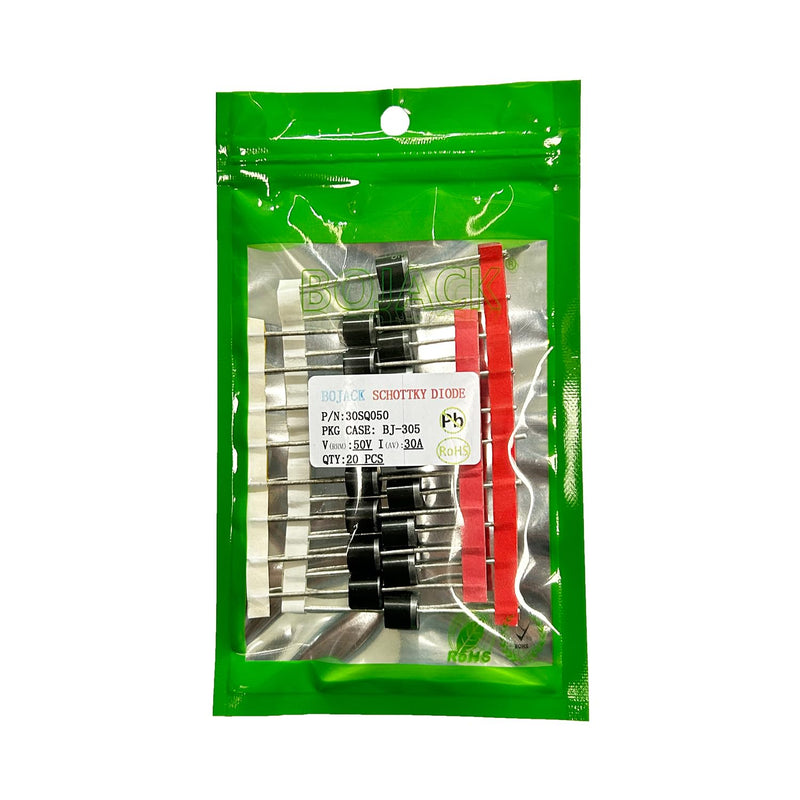 BOJACK Schottky diode 30SQ050 (30A 50V) Axial 30SQ050 (30 amps 50 Volts) for Solar Panel Parallel reflow Protection diodes Barrier Rectifier Diodes (Pack of 20)