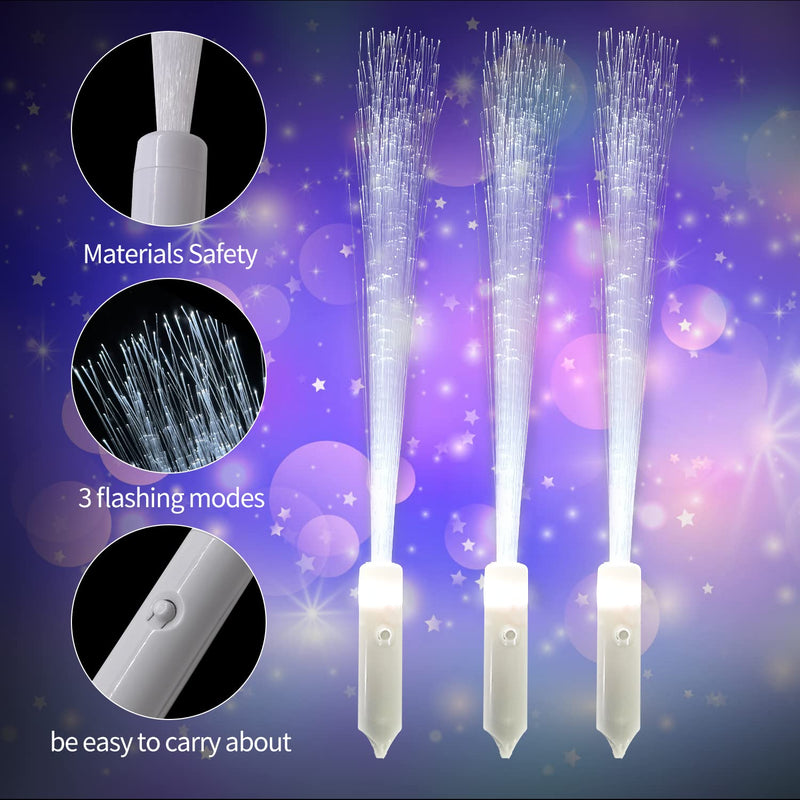 15 PCS Glow Sticks Party Favors for Kids, White Fiber Optic Wands LED Light up Wedding Wand, 3 Light Modes Flashing Glow Sticks for Bridal Shower Christmas Fiber Optic Light Wand 15 PCS
