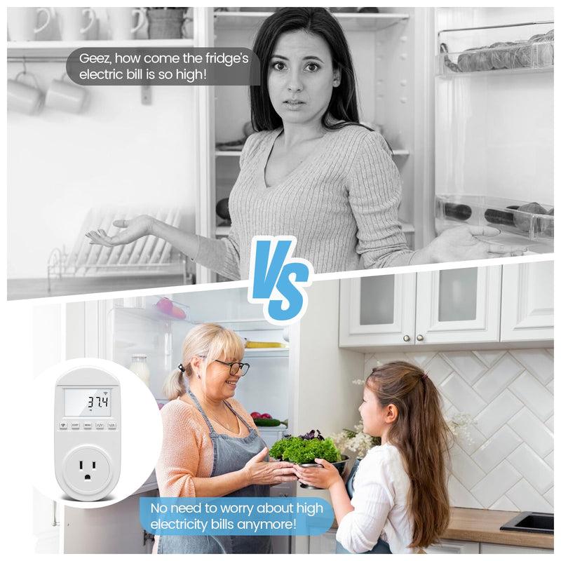 WiFi Electricity Usage Monitor, Plug-in Power Meter with Audible Alarm, Refrigerator Power Consumption Monitoring and Electricity Bill Statistics