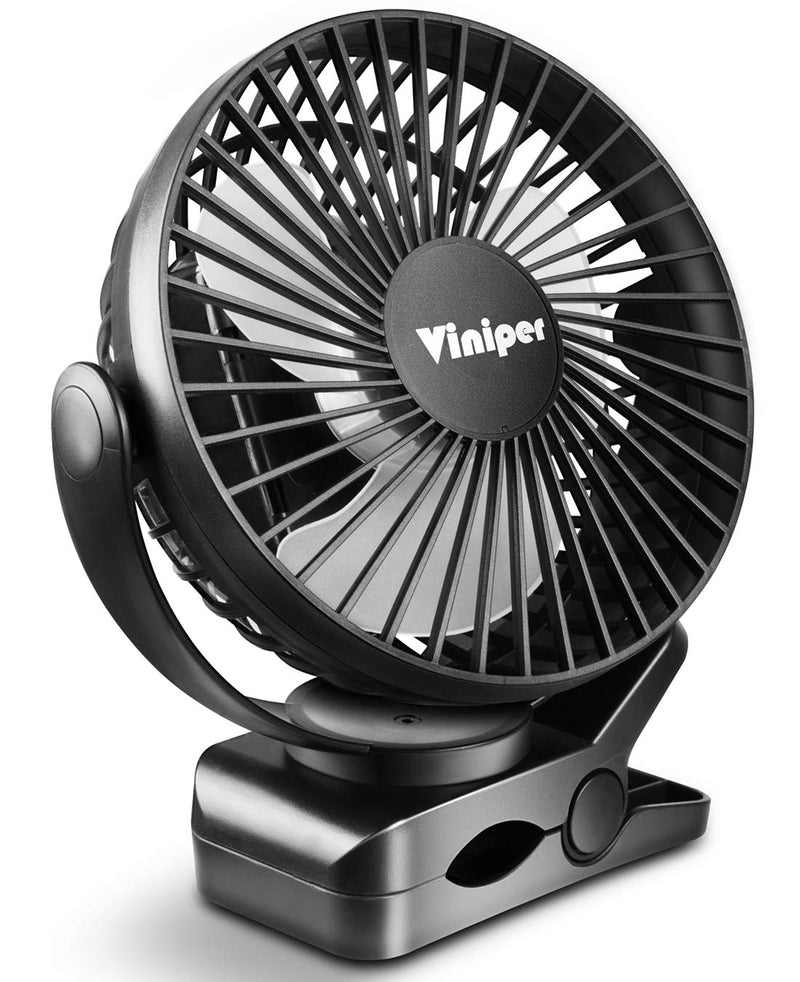 Viniper 6 inch Rechargeable Clip on Fan, 5000mah Battery Desk Fan : 360° Rotation & 3 Speeds Strong Wind Portable Fan, 8-30 Working Hours, Quiet and Powerful (Black) Black 5000mah Clip fan