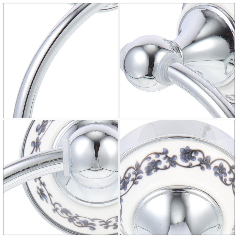 Beavorty Stainless Steel Chrome Plated Floral Porcelain Towel Ring Wall-Mounted Bathroom Towel Holder Sturdy and Kitchen Storage