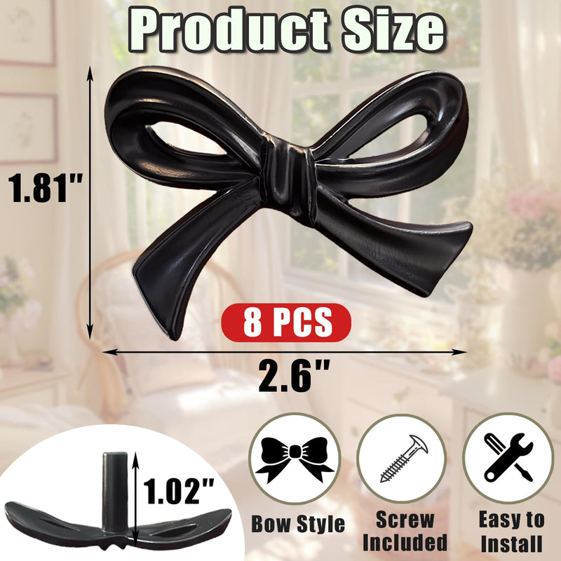 8 Pcs Black Bow Cabinet Knobs Vintage Bow Shape Cabinets Handle with Screws Bow Tie Dresser Knobs Bow Shaped Drawer Cupboard Pulls Suitable for Wardrobe Drawers Storage Cabinets Bookcases (Black-8Pcs) Black-8Pcs