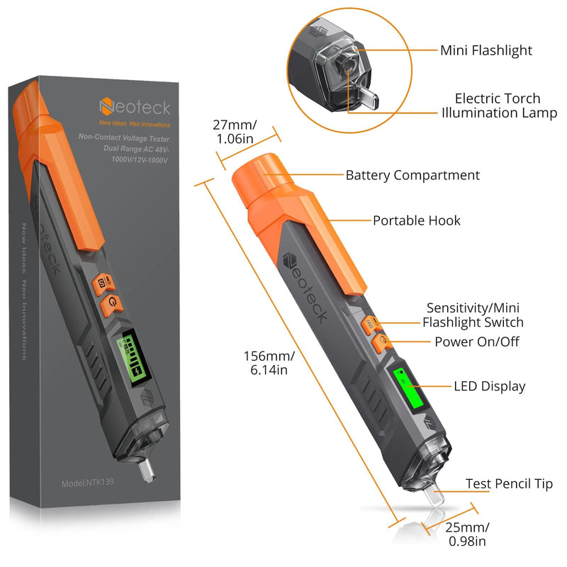 Neoteck Voltage Tester/Non Contact Voltage Tester 12-1000V/48-1000V Adjustable Sensitivity AC Voltage Detector Tester Pen Live/Null Wire Tester with LCD Display Buzzer Alarm Wire Breakpoint Finder