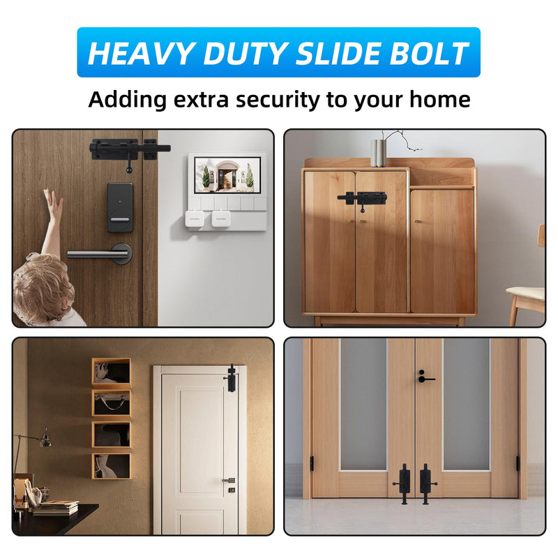 Barrel Bolt Latch, 6.3" Heavy Duty Gate Latch Slide Lock Solid 304 Stainless Steel Bolt Lock for Inside Door, Finished Shed Door Latch (2 Pack, Black) Black 6inch 2