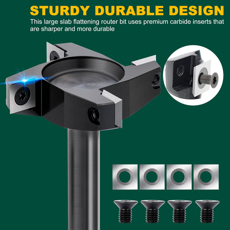 CNC Spoilboard Surfacing Router Bit 1/2'' Shank, Slab Flattening Router Bit with 2-1/2" Cutting Diameter, Planing Bit for Woodworking