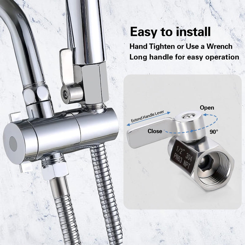 [2 Pack] Shower Head Shut Off Valve,304 Stainless Steel Mini Ball Valve NPT Thread(1/2"),Shower Head Flow Control Valve 2 Pack 1/2"