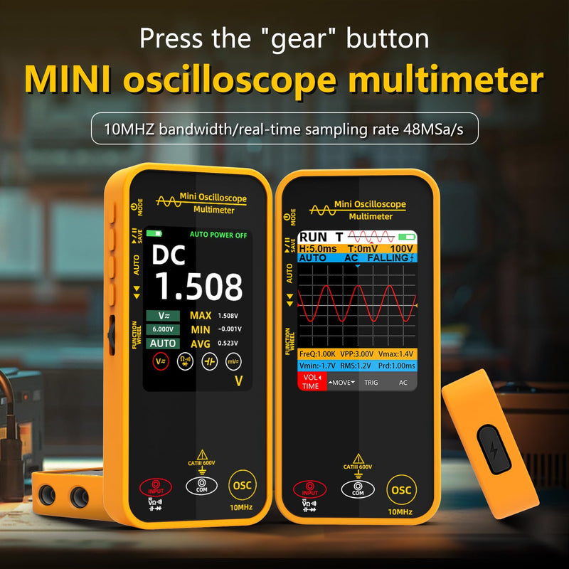 OS1 Digital Oscilloscope Multimeter 10MHz Bandwidth Handheld oscilloscope with 48MSa/s Sampling Rate 3.2” TFT LCD Rechargeable Multimeter Capacitance Diode Ohm Voltage Tester