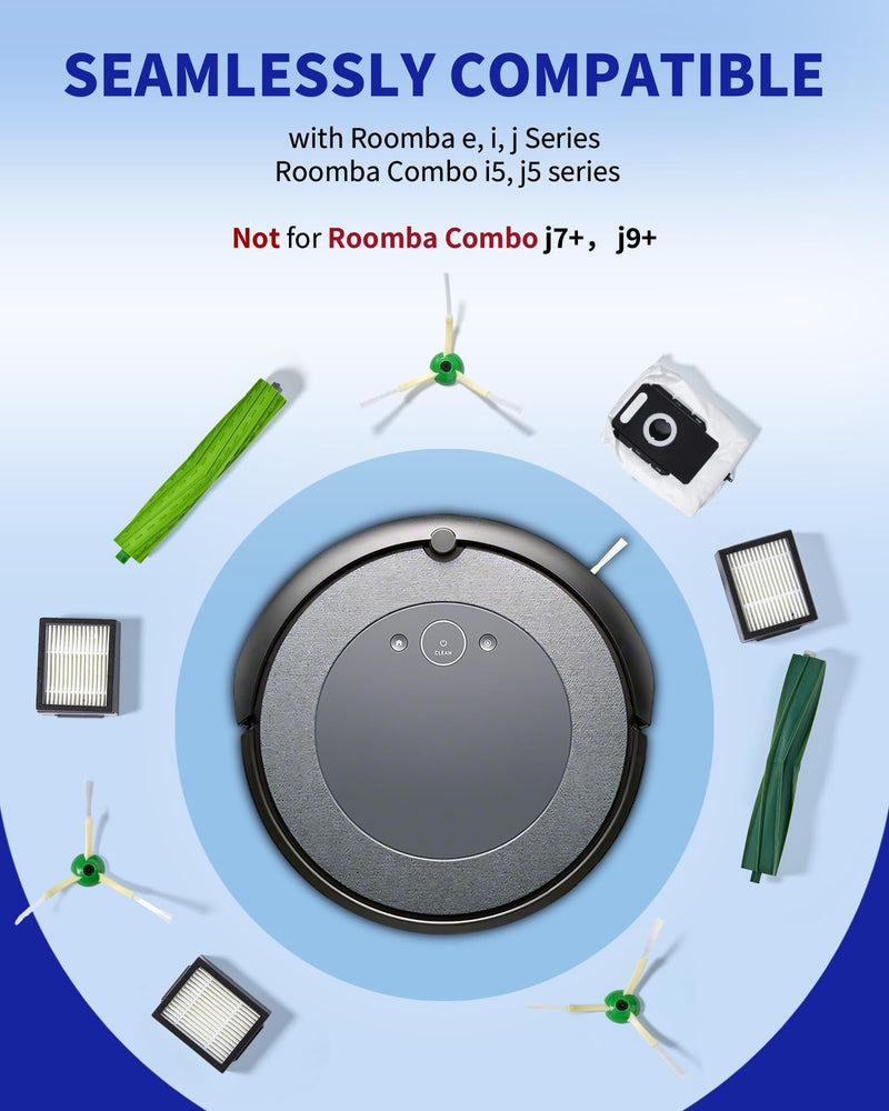 Replacement Parts & Accessories for iRobot E, I & J Series, Combo i5, j5 Series Robot Vacuum, Dual Multi-Surface Rubber Brushes & 3 HEPA Filter & 3 Edge-Sweeping Brushes e i j series