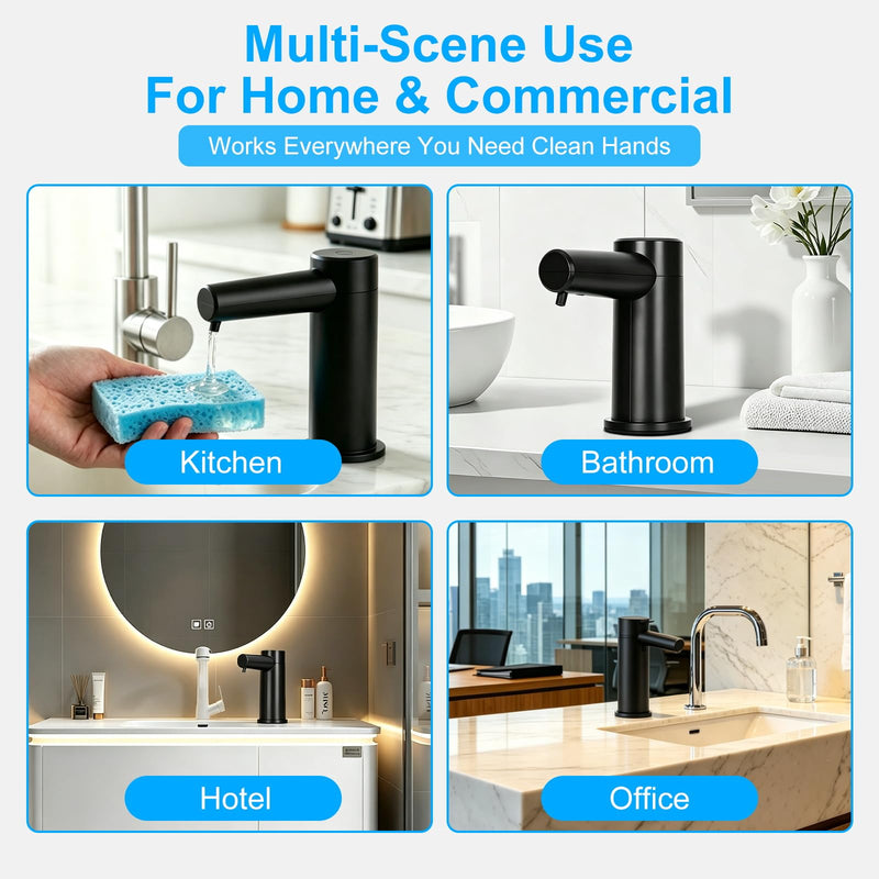 Touchless Automatic Dish Soap Dispenser for Kitchen Sink, Two Adjustable Sink Soap Pump, 38" Extension Tube, Leak-Proof Plug-in, Built-in for Bathroom Commercial (Black) Black