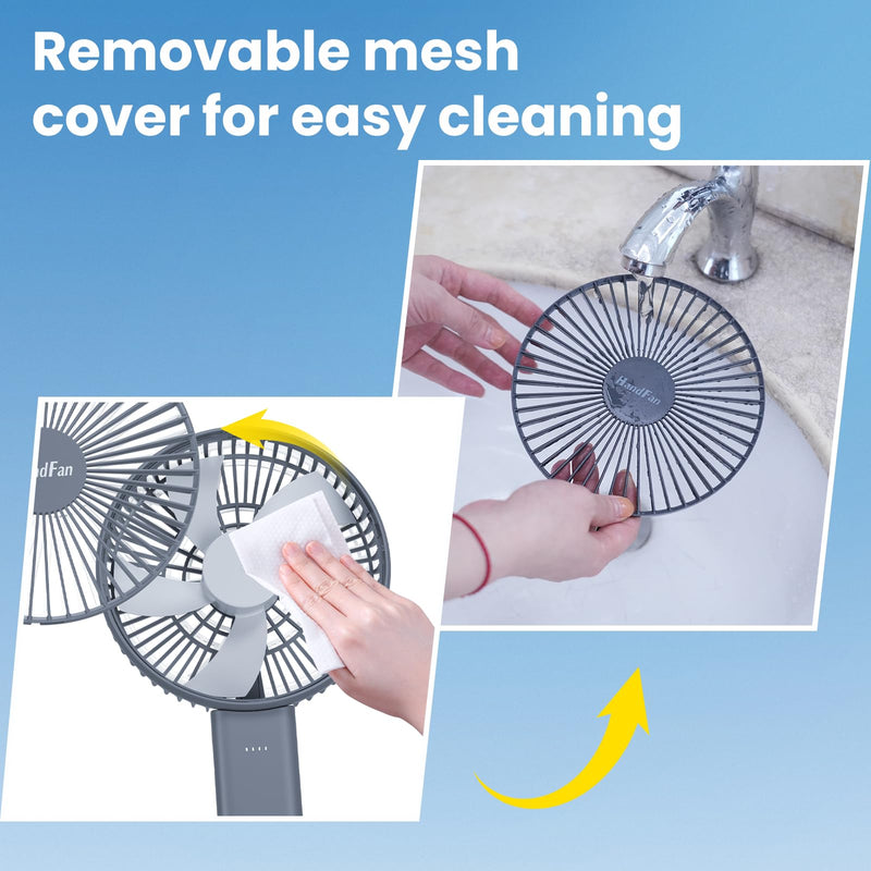 HandFan 6 Inch Handheld Fan with 4000mAh Battery 6 Speed Personal Fan, Strong Airflow, Cooling Desk Removable Base Design, 5-34H Working Time, 180° Foldable for Travel Outdoor Office Household(grey) grey