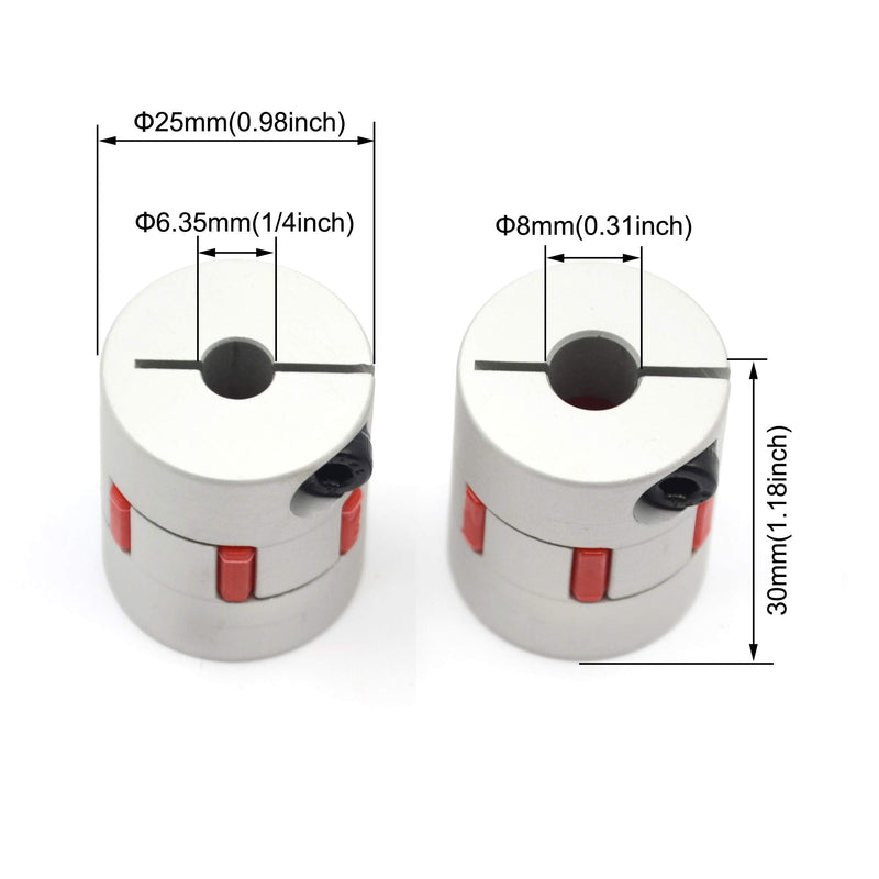 Zeberoxyz 2PCS 6.35mm to 8mm Aluminium Plum Flexible Shaft Coupling Diameter25mm Length30mm 6.35x8mm Motor Connector Flexible Coupler for 3D Printer CNC Machine and Servo Stepped Motor（6.35x8mm） D25 L30