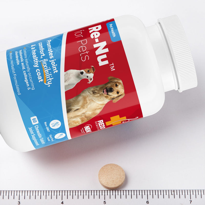 Redd Remedies, RE-NU for Pets, Joint Pain Relief Support for Dogs with Glucosamine, Chondroitin and Collagen from NEM, Calcium and Brewer’s Yeast, 60 Chewable Tablets, Made in the USA - PawsPlanet Australia