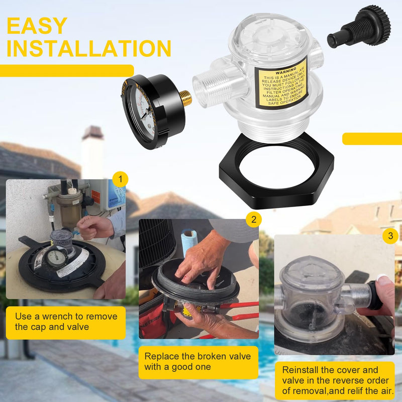 273564Z Manual Air Relief Valve for Triton II & C, TR100C & TR140C Pool Filters - Replacement Air Valve Assembly with Pressure Gauge - Fits DE and Sand Filter Systems