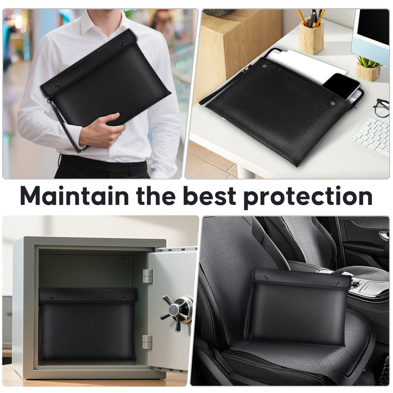 6500℉ Real Fireproof Document Bag, Wallet with Fire Proof Zipper, 8 Layer Material, Envelope Bag for A4 Size Documents, Id Card Black