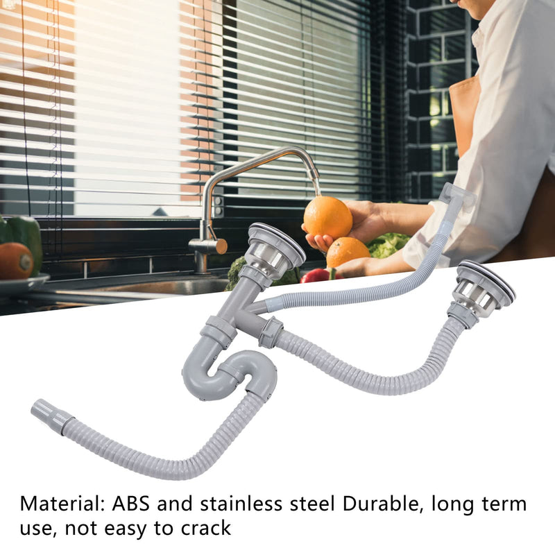 BORDSTRACT Kitchen Sink Drainer Pipe, Stainless Steel Sink Drain Kit, Flexible Drain Assembly With Double Drains Sewer Universal Pipe for Restaurant Home