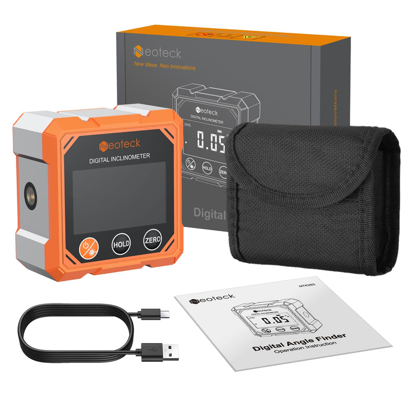 Neoteck 4-Side Magnetic Digital Angle Finder with Laser (Class 2,<1mW Output) 4x90°Angle Finder Tool Rechargeable Digital Angle Gauge with Backlight Screen Digital Laser Level for Hanging Construction