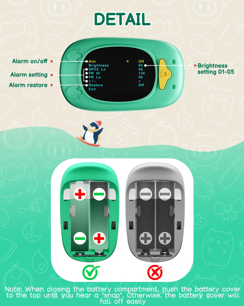 Pulse Oximeter For Kids-HOLFENRY Baby Oxygen Monitor Fingertip For Children Kids Pulse Oximeter Fingertip, Large Display, Included with AAA Battery Green