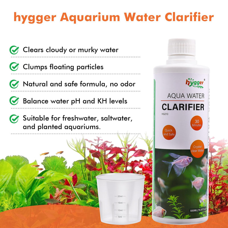 hygger Aquarium Water Clarifier, Water Clarifier for Fish Tank, Clears Cloudy Water for Freshwater and Saltwater Tanks, 300 ML