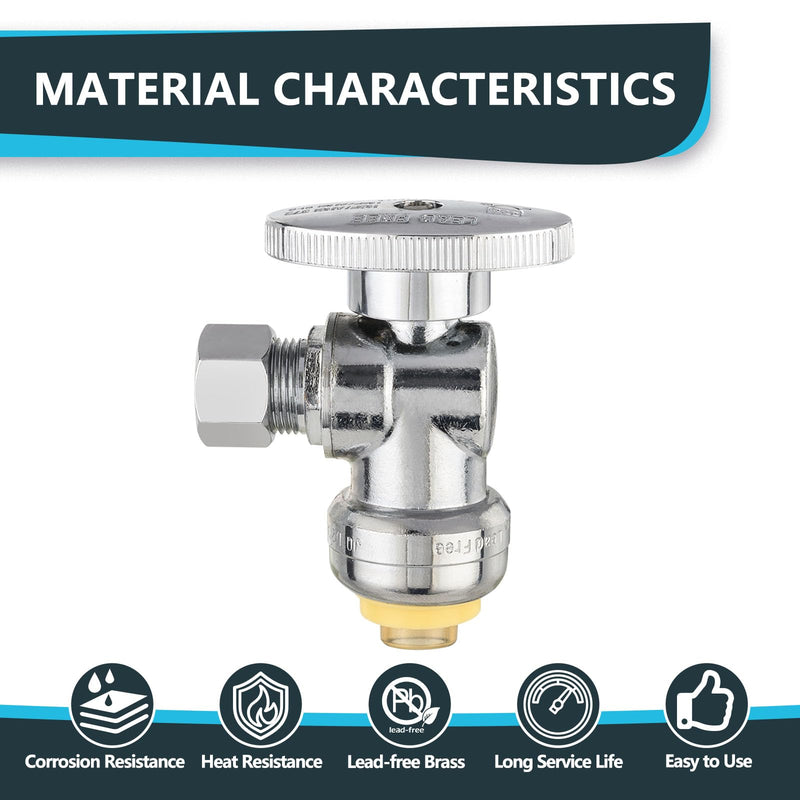 10Pack Seelink Angle Stop Valve, 1/2"Push Fit x 3/8"OD COM(PF-VALVE028-10) 10 1/2"pushfitx3/8"OD