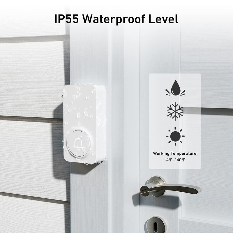 SECRUI Doorbell, 2 Receiver Wireless Doorbell with 1000ft Range, Adjustable Volume, Waterproof Design, Hassle-Free Installation, 32 Melodies, White 1 Push Button 2 Receiver
