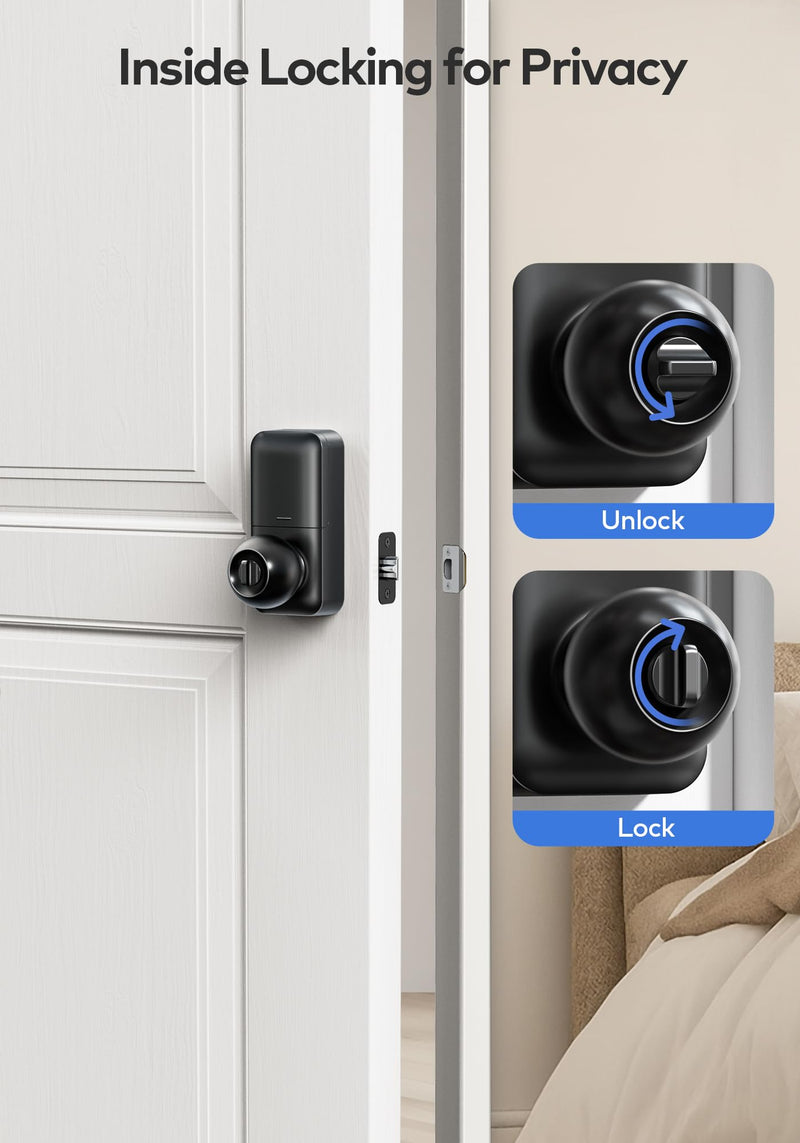 TEEHO TE003 Keyless Entry Keypad Door Lock with Handle, Electronic Digital Smart Locks for Front Door, Smart Door Knob with Code for Bedroom with Interior Locks, Auto Lock, Passage Mode, Matte Black