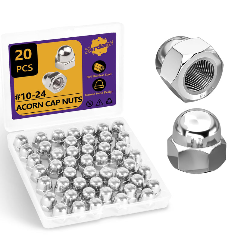 #10-24 Acorn Cap Nuts, 20Pcs Acorn Nuts, 304 Stainless Steel Acorn Hex Cap Nuts Sets, Cap nut for Bolt Thread Dia Dome Cap Head Acorn Hex Nuts for Indoor Outdoor #10-24 20