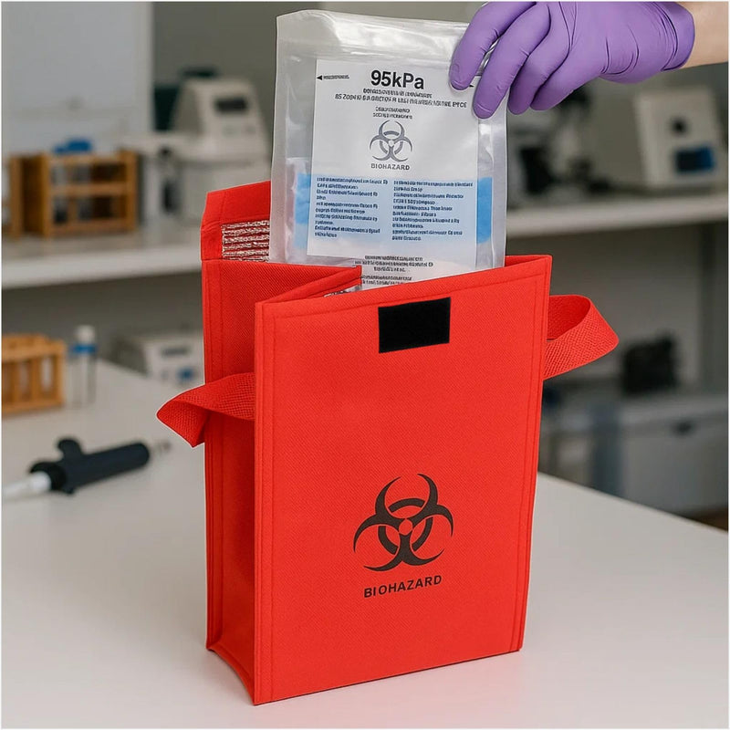 Med Specimen Transport Bag - Insulated Biohazard Cooler for Clinic and Lab, Reusable Specimen Tote with Handle, 7" L x 6" W x 10" H (10pcs)