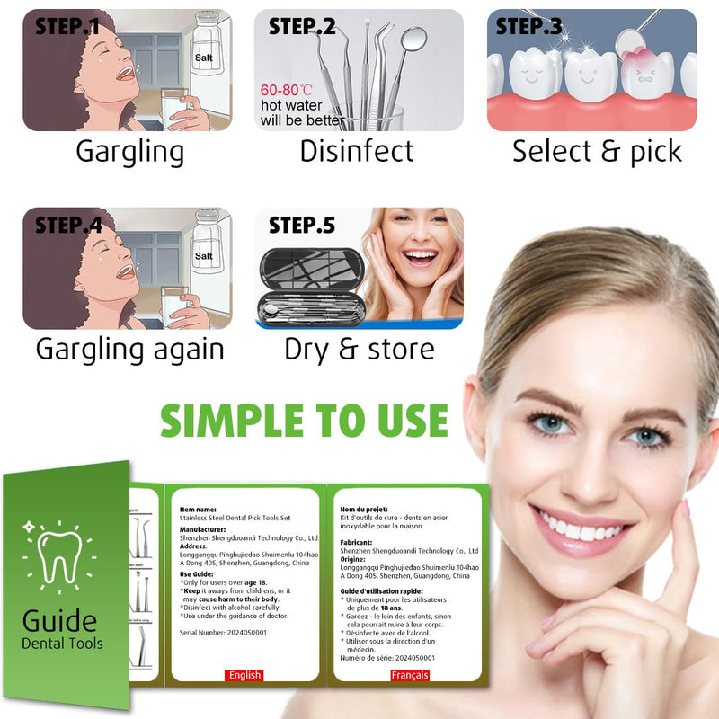 Antonki Dental Cleaning Tools, Dental Hygiene Kit, Teeth Cleaning Tools, Metal Dental Picks, Plaque Remover for Teeth, Stainless Steel Professional Tooth Tartar Scraper for Home Use - with Case Pro Dental Tools w/ Carrying Box - Classic Black