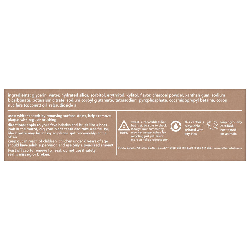 hello Activated Charcoal Epic Whitening Fluoride Free Toothpaste, Fresh Mint + Coconut Oil, Vegan & SLS Free 4 Ounce (Pack of 1)