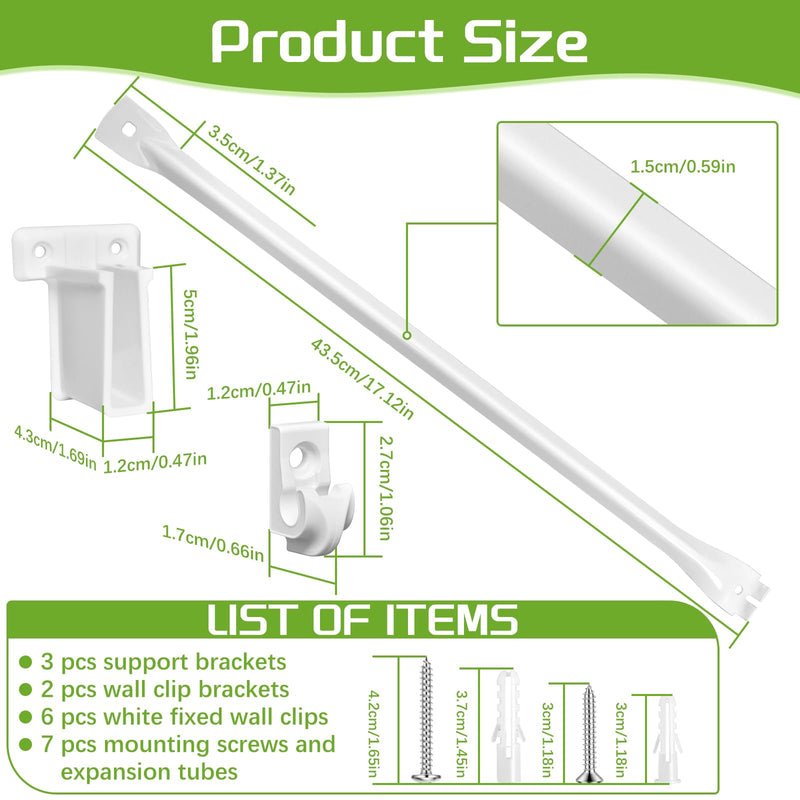 12 Inch Heavy Duty Shelf Brackets, Wire Shelf Brackets Set Include 3 Support Brackets, 2 Wire Shelf End Brackets, 6 Wall Clips, with Screws, Wire Shelving Accessories for Garage, RV, Kitchen, Closet