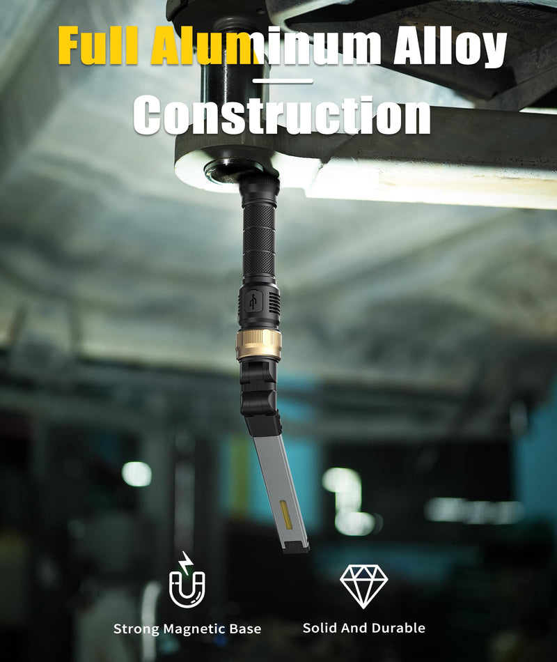 Rechargeable Work Light - 5000mAh Magnetic Work Light with 360° Rotate Foldable Design, 1200 Lumens Led Work Light, 3 Lighting Modes Mechanic Light for Car Repairing/Emergency