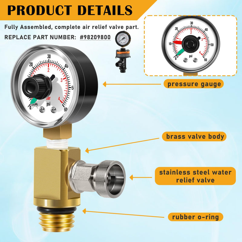 RV40600 98209800 Brass Manual Air Relief Valve Assembly Fit for Pool Filter Systems for FNS, Clean and Clear, Quad DE, 4000 Series Filters