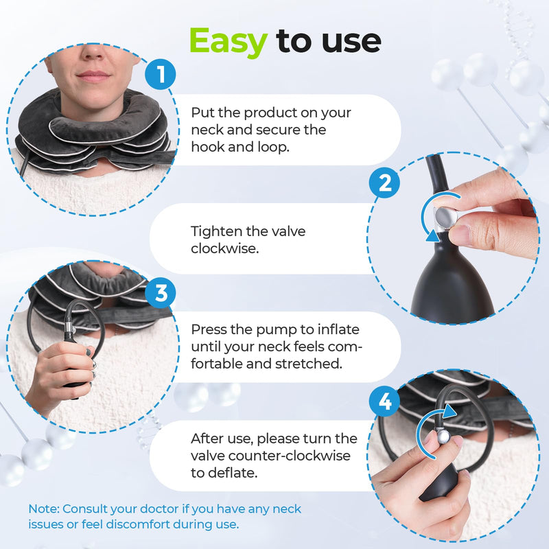 AUVON Ergonomic Cervical Neck Traction Device with Innovative Neck Decompression Design, Inflatable Neck Stretcher for Instant Neck Pain Relief, Neck Brace Pillow for Neck Support, Home Use