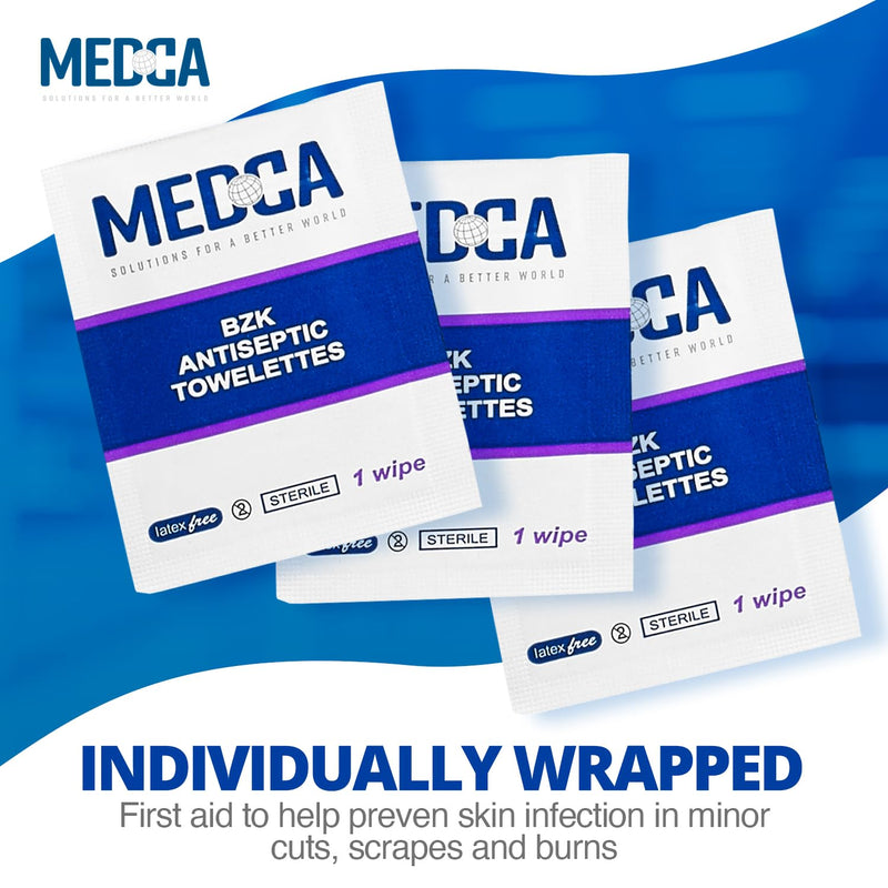Hand Wipes – (Pack of 100) Benzalkonium Chloride Swabs Individual BZK Single-Use Packets by MEDca 100 Count (Pack of 1)