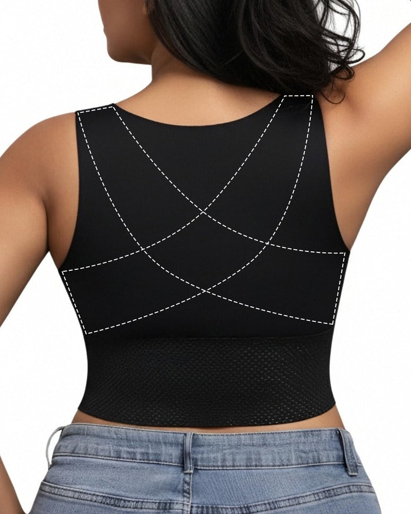 Post Surgical Compression Bra for Women, Mastectomy Front Closure Vest with X-Back Posture Control Black 4X-Large