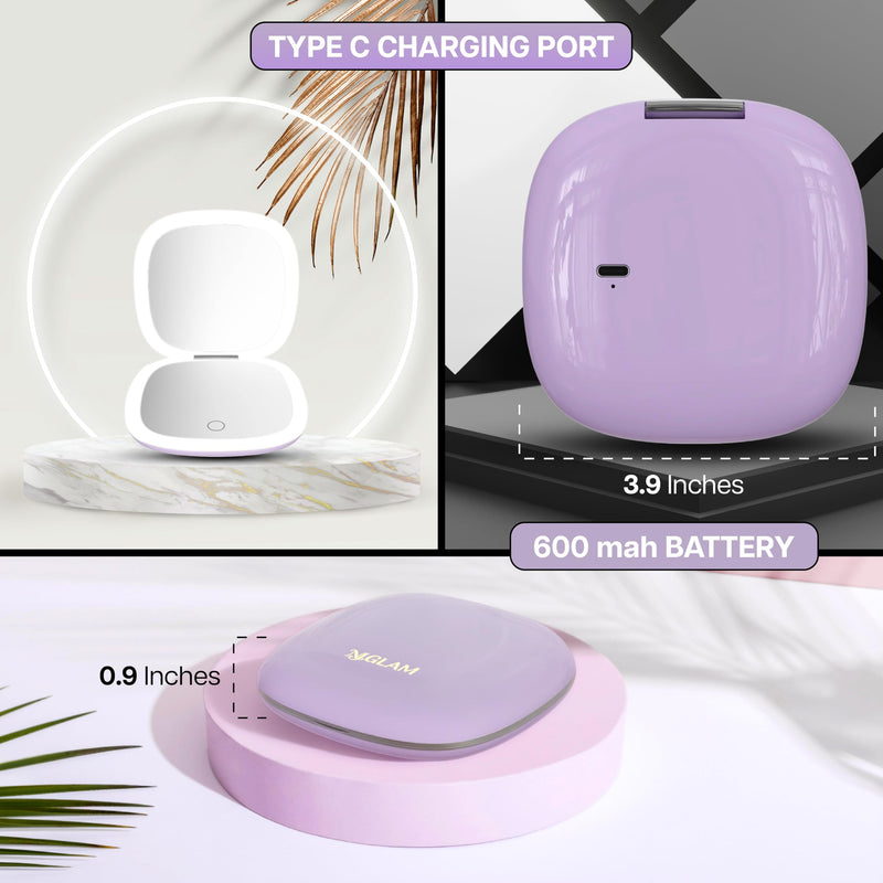 Lighted Makeup Mirror for Women, Portable, LED Light, USB Charging, auto on/Off, 1x/10x Magnification and 3 Light Color Settings, dimmable (Lavender) Lavender