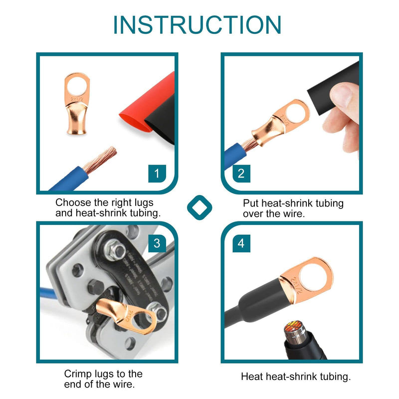 8PCS Battery Cable Ends, 1/0 Gauge Wire Connectors 5/16 Copper Wire Lugs, Bare Copper Eyelets with Heat Shrink Tubing by HOUSUN 1/0AWG*5/16"(M8) 8