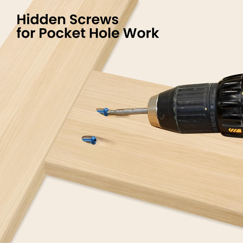 Pocket Hole Screws 1 1/4 Inch, 150Pcs, Anti-Rust Blue Coated Pocket Screws #8 x 1-1/4", Exterior Wood Screws, Coarse Thread, Washer Head Square Drive, Self-Tapping Tip, with Drive Bit #8 x 1-1/4" 150