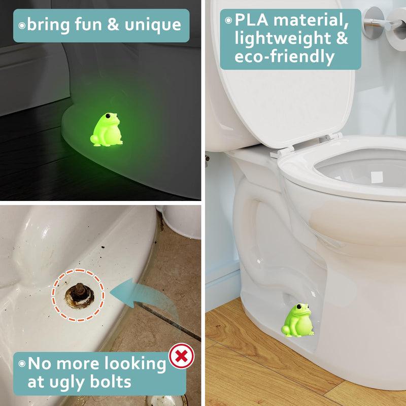 Toilet Bolt Caps Decorative Glow in The Dark- 2PCs Frog Toilet Bowl Bolt Covers Luminous Green PLA Cute Bathroom Decor Accessories Rust Prevention