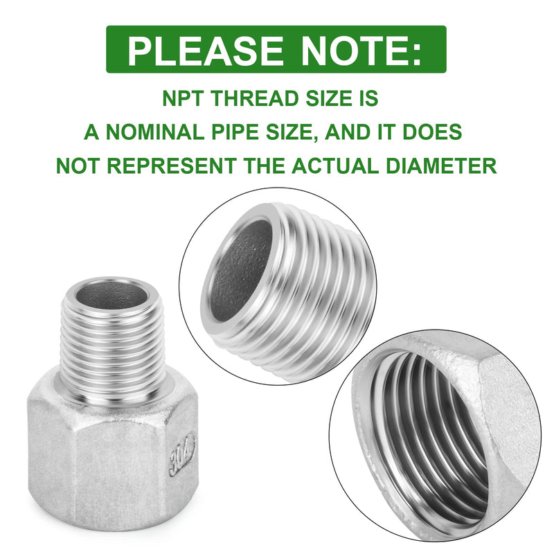 TAISHER 5PCS 304 Stainless Steel Pipe Fitting, Reducer Adapter, 1/4" Male NPTx 1/2" Female NPT 1/4” MNPT x 1/2“ FNPT 5