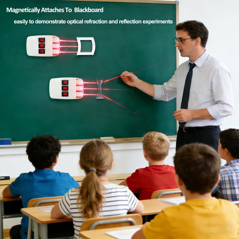 Magnetic Physics Optical Experiment Kit with Adjustable Triple Laser Source, Prisms, Reflectors, Educational Lab Equipment for Light Refraction and Reflection Experiments,Teaching Supplies