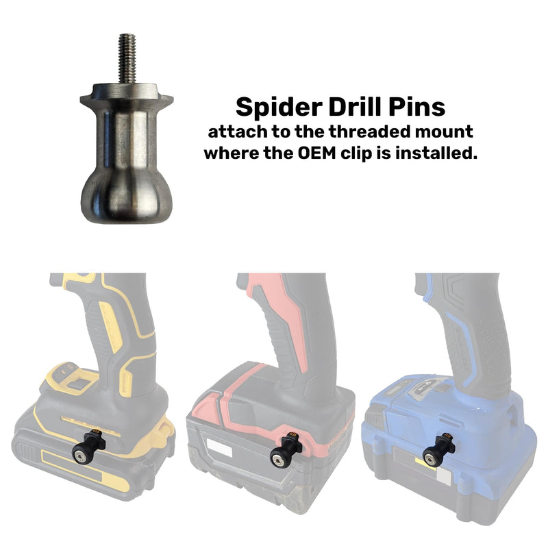 Spider Tool Holster - Drill Pins - Pack of One - Premium CNC Stainless Steel - Attaches to The Side of Any Brand Power Drill and Driver - Pairs with Spider Tool Holster and Tool Docks