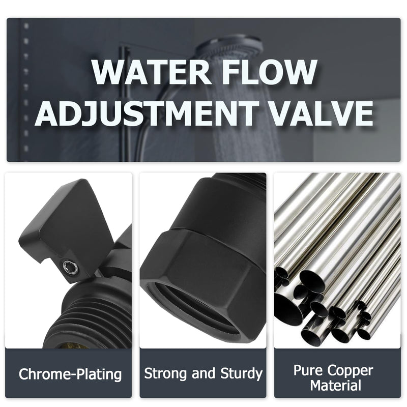 2 Pack Black G1/2 Shower Head Flow Control Valve with Metal Handle, Water Regulator Shut-Off Valve for Handheld Shower or Bidet Sprayer, Matte Black Finish 2 Pack