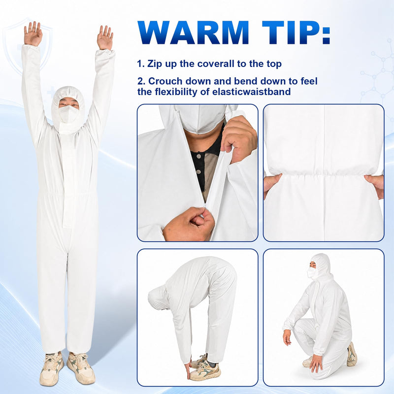 5 Pack Hazmat Paint Suits,Disposable Protective Coveralls for Men Large