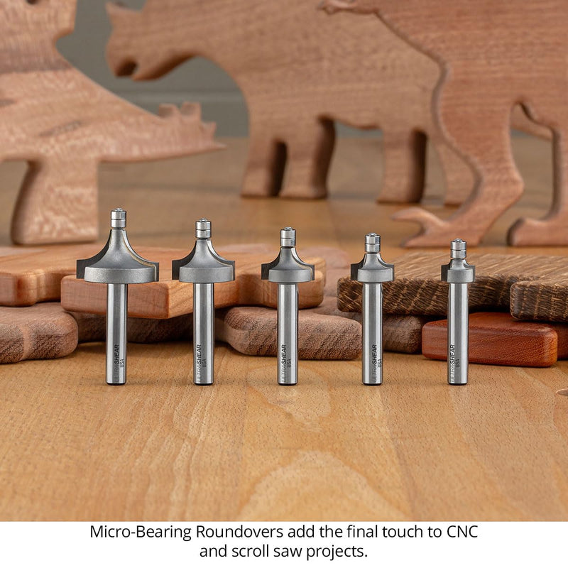 Micro-Bearing Round Over Router Bit, 1/4SH, 3/8" Radius, 2-Flute, Mini 3/16" Bearing for Small Radius Roundovers and Edge Breaking, USA Made - US223718RO 3/8 radius