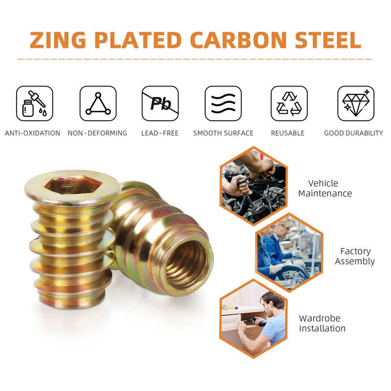 5/16-18 x 13mm Threaded Insert for Wood Furniture Screw in Nut Threaded Wood Inserts Bolt Fastener Connector, Zinc Plated Carbon Steel, 50 PCS (with Hex Spanner) 5/16"-18 x 13mm