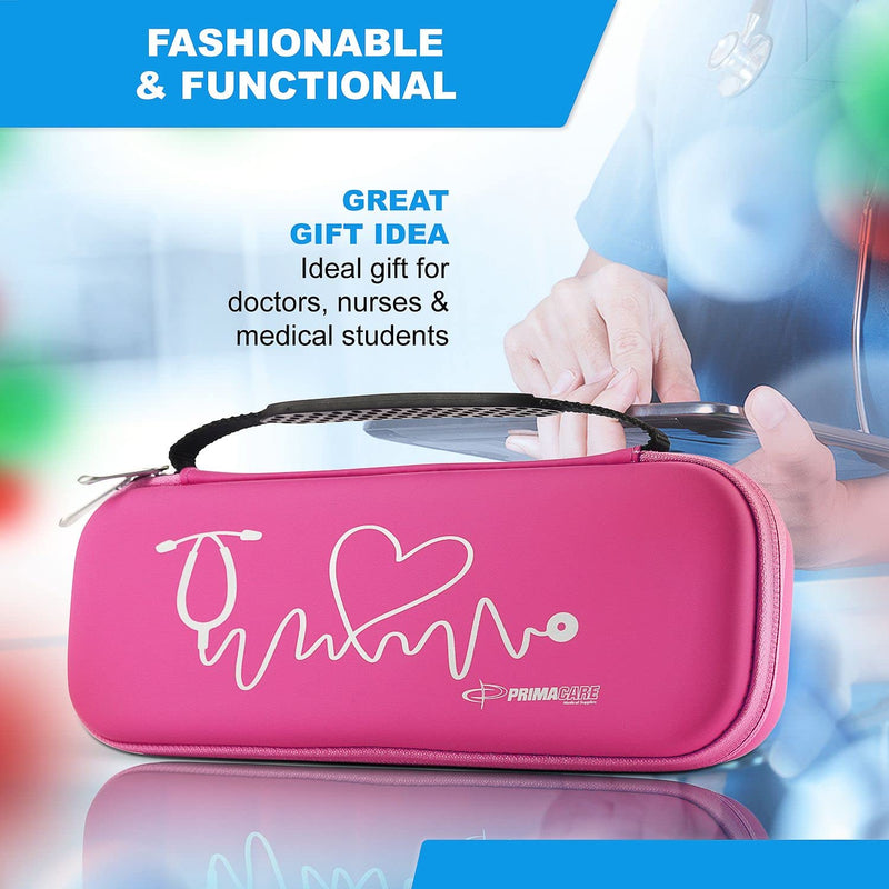 Primacare KB-9297-PK Pink Stethoscope Case, Supplies NOT Included, for Stethoscopes and Medical Supplies, Multiple Compartments, Portable and Lightweight First Aid Kit Bag, Accessories for Nurses