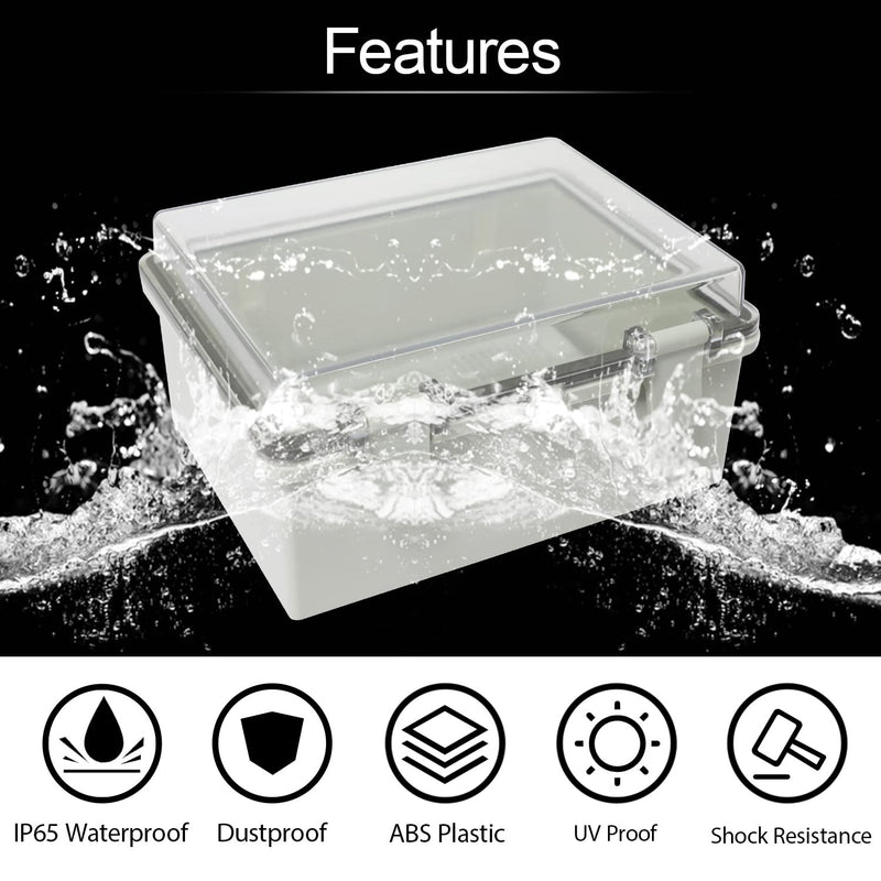 ABS Plastic Dustproof Waterproof IP65 Junction Box Hinged Shell Universal Electrical Project Enclosure Gray, with PC Transparent Clear Cover 8.7 x 6.7 x 4.3inch(220 x170 x110mm) 8.7" x 6.7" x 4.3"